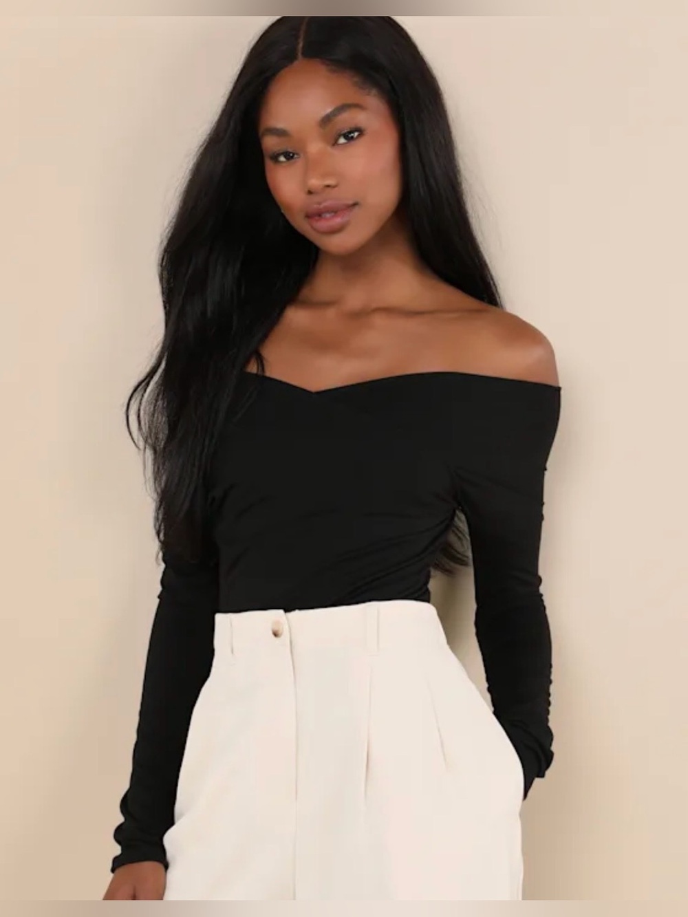 Lulu's Black Off-Shoulder Long Sleeve Top
